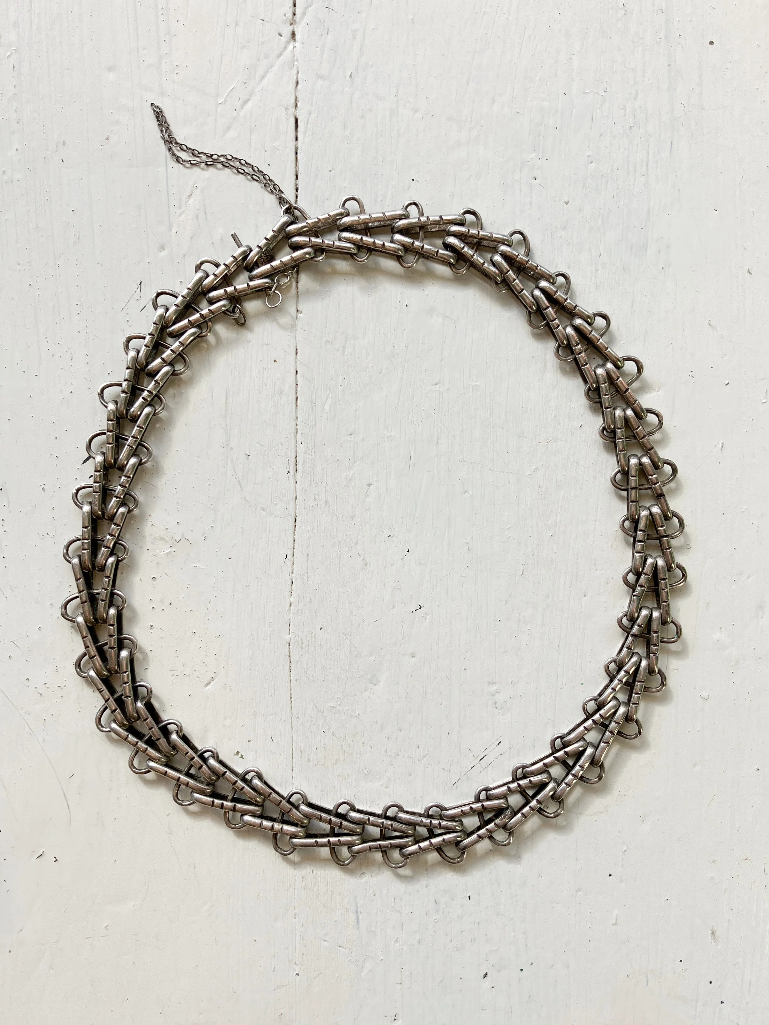 1950s Signed Mexican Silver V-Link Collar
