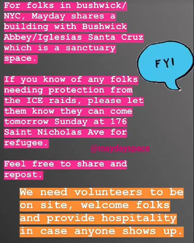Hit up @maydayspace for anyone who might need refuge. FUCK ICE AND FUCK THIS NAZI SHIT. Pass the information along