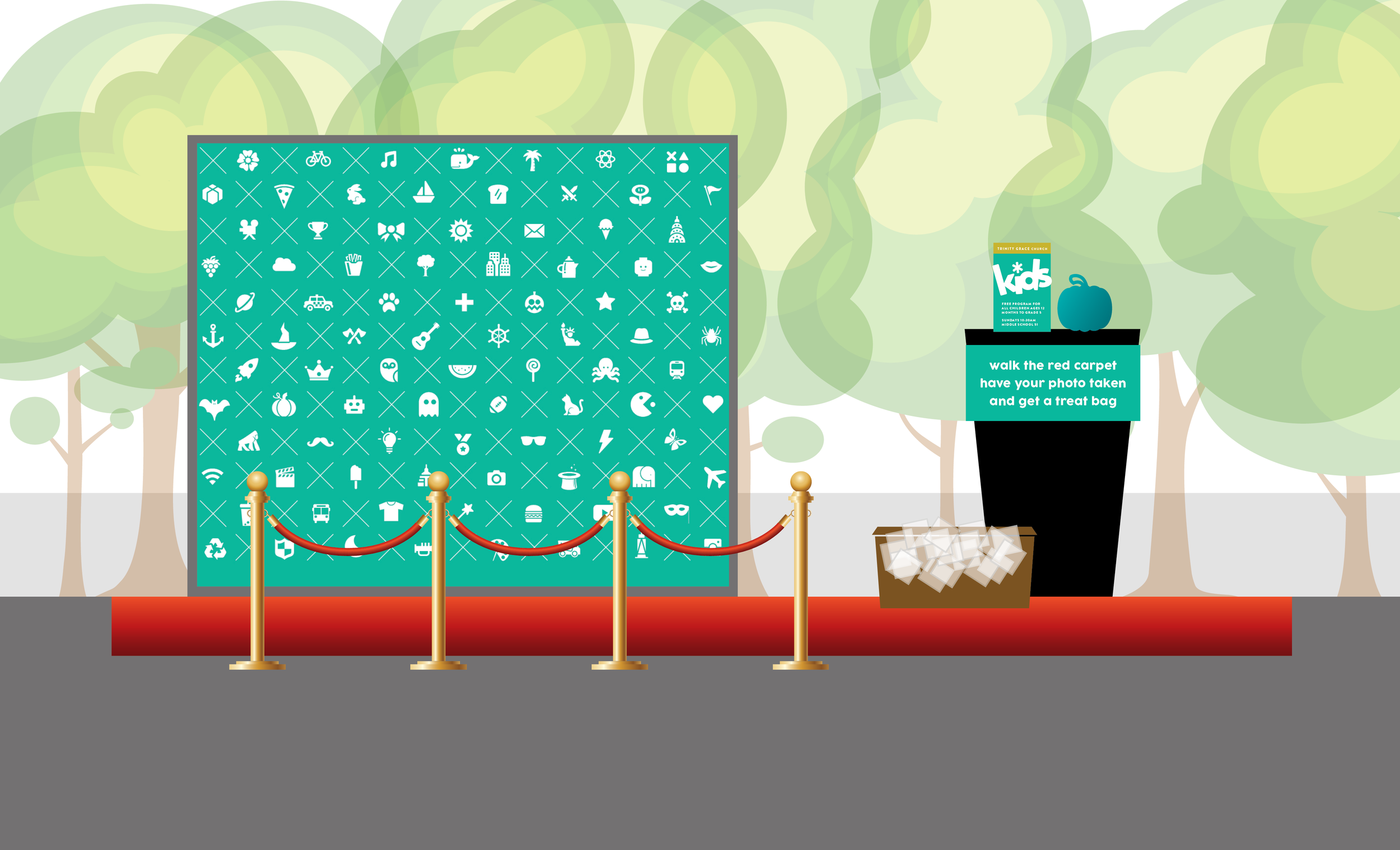 Here is a mockup of what our treat stations will look like on Halloween.