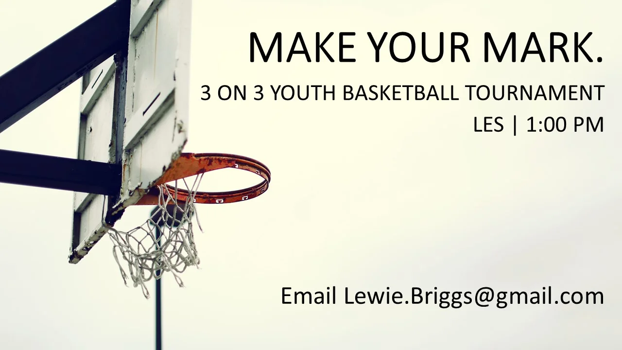 Location: Lower East Side (Hamilton Fish Park, if outside, or Beyond Martial Arts, 69 Columbia St, if inside) Description: TGC EV is hosting a 3v3 Youth Basketball tournament in Mark Lewis' honor for youth in the East Village and Lower East Side. The tournament will begin @ 1:00pm after church on Sept. 11, and will end with an awards dinner for all of the athletes and their families. Need: We need people to volunteer on the day of the tournament for set up/tear down, registration, court management, referees, score keeping, coaching, logistics etc. If interested email lewie.briggs@gmail.com .