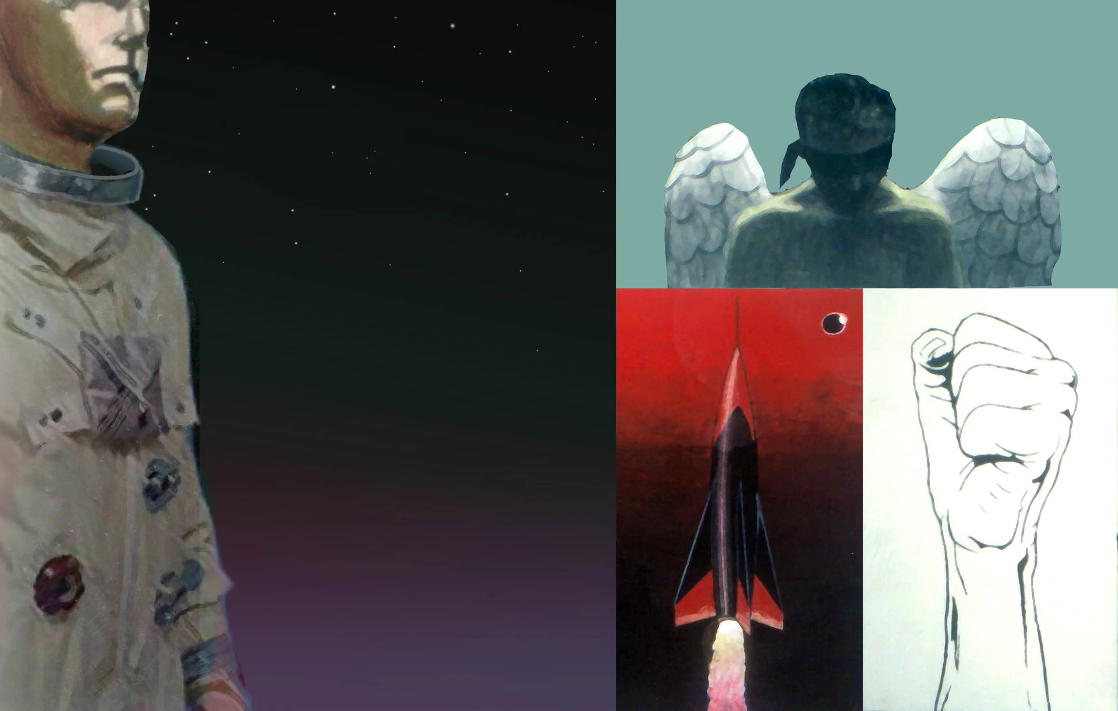  Storm the Heavens. &nbsp;oil on wood. 4 panels 