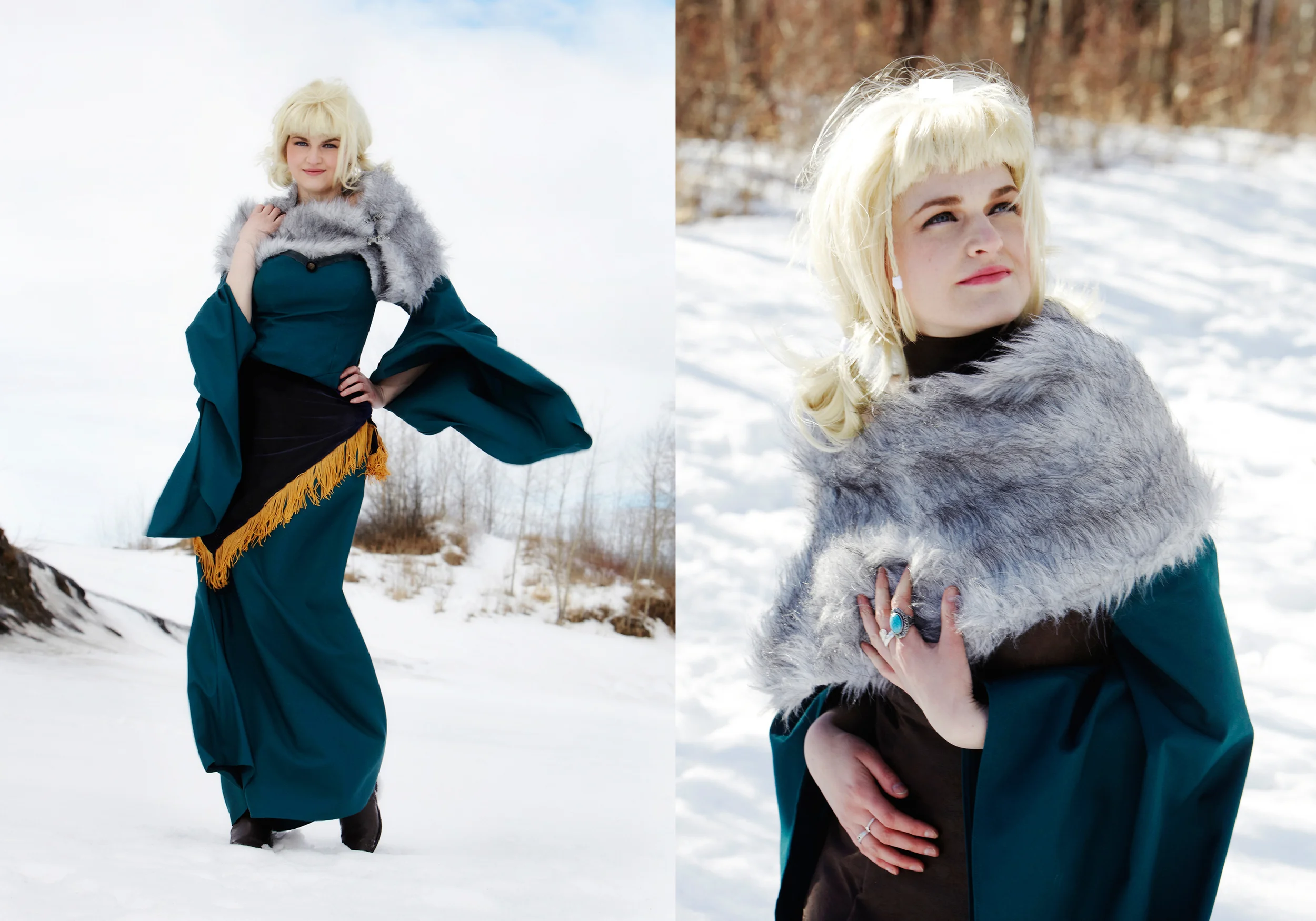 This is the first part of the costume; we were lucky to have a gusty wind that morning in the River Valley and to still have some snow! (yes, it is unusual to have snow in April in Alberta....)