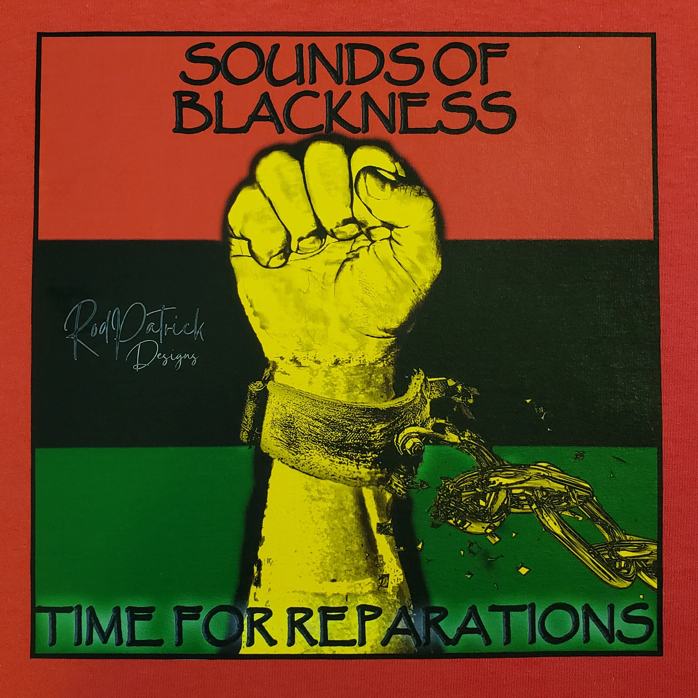 front of Time for Reparations red t-shirt