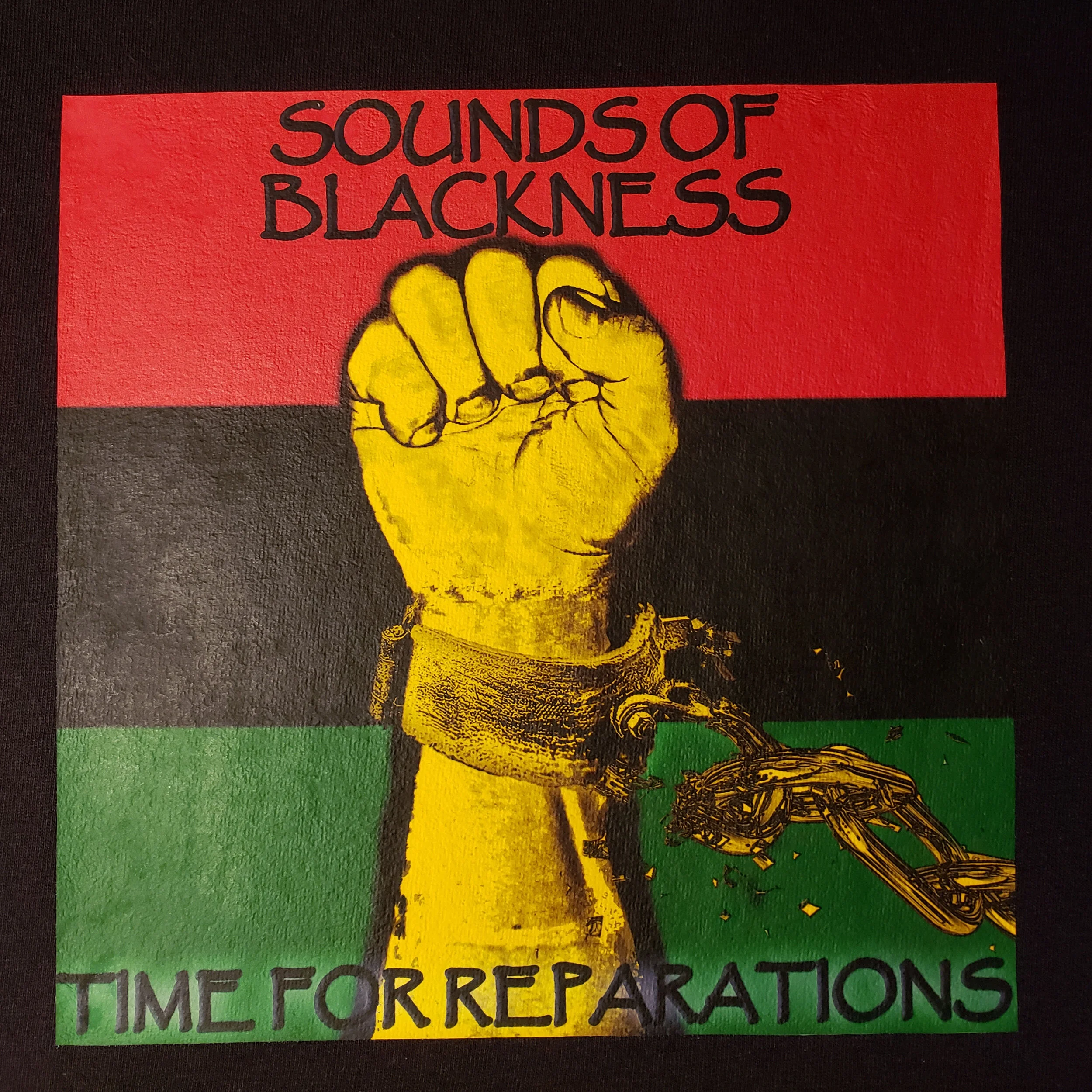 front of Time for Reparations black t-shirt