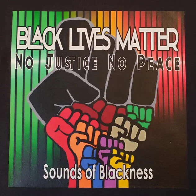 front of Black Lives Matter t-shirt