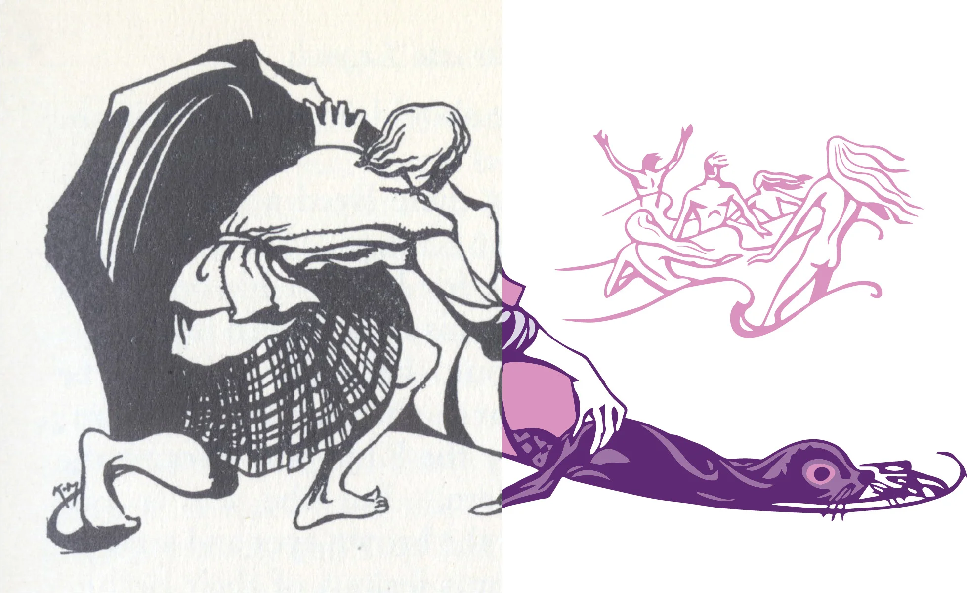 Comparison of original illustrations by Joan Kiddell-Monroe and my enhancements.