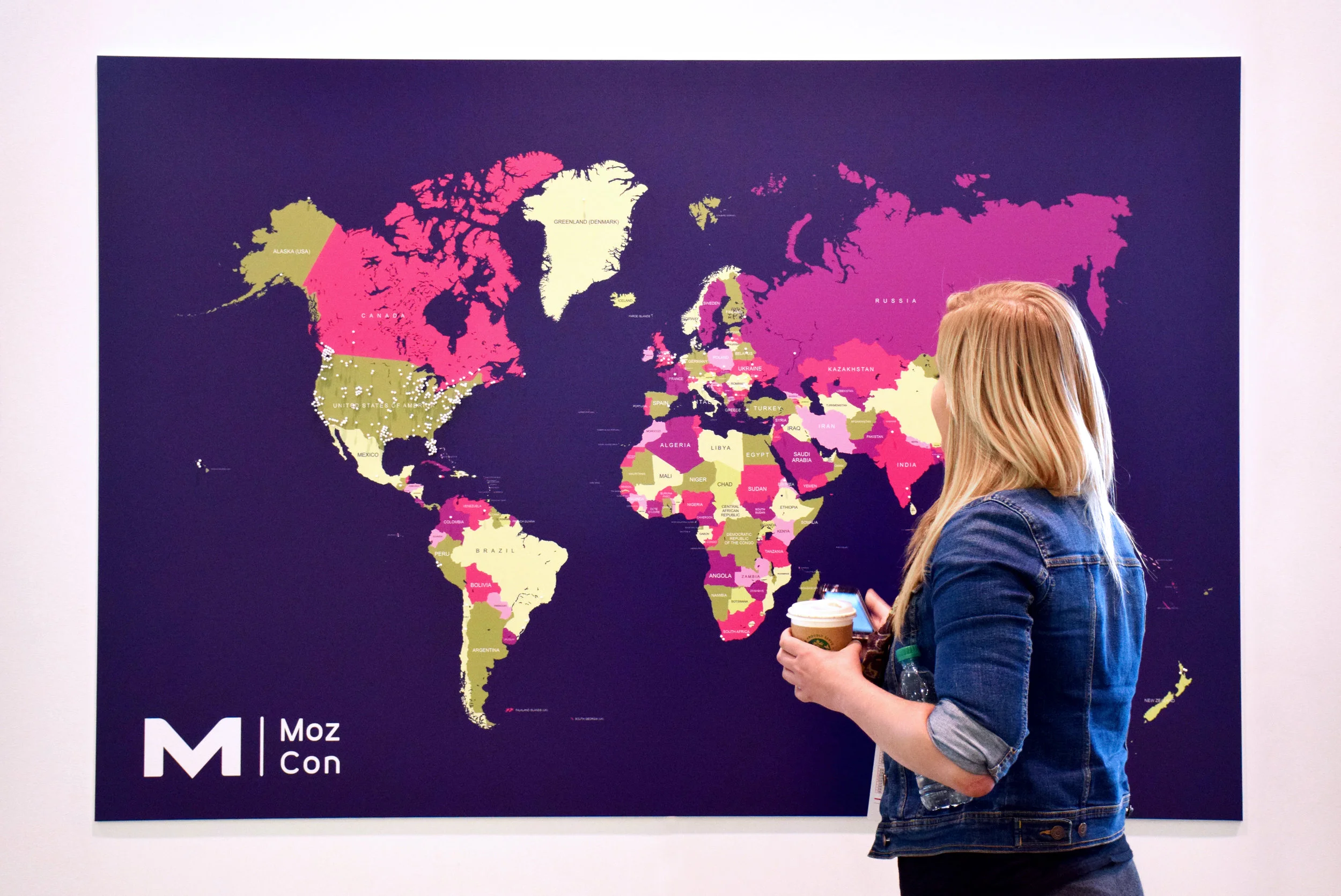 Interactive wall map where conference attendees had the opportunity to mark their place of origin with pushpins.