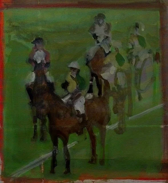 Midway, 2026, oil and tape on canvas, 16 x 15 in.