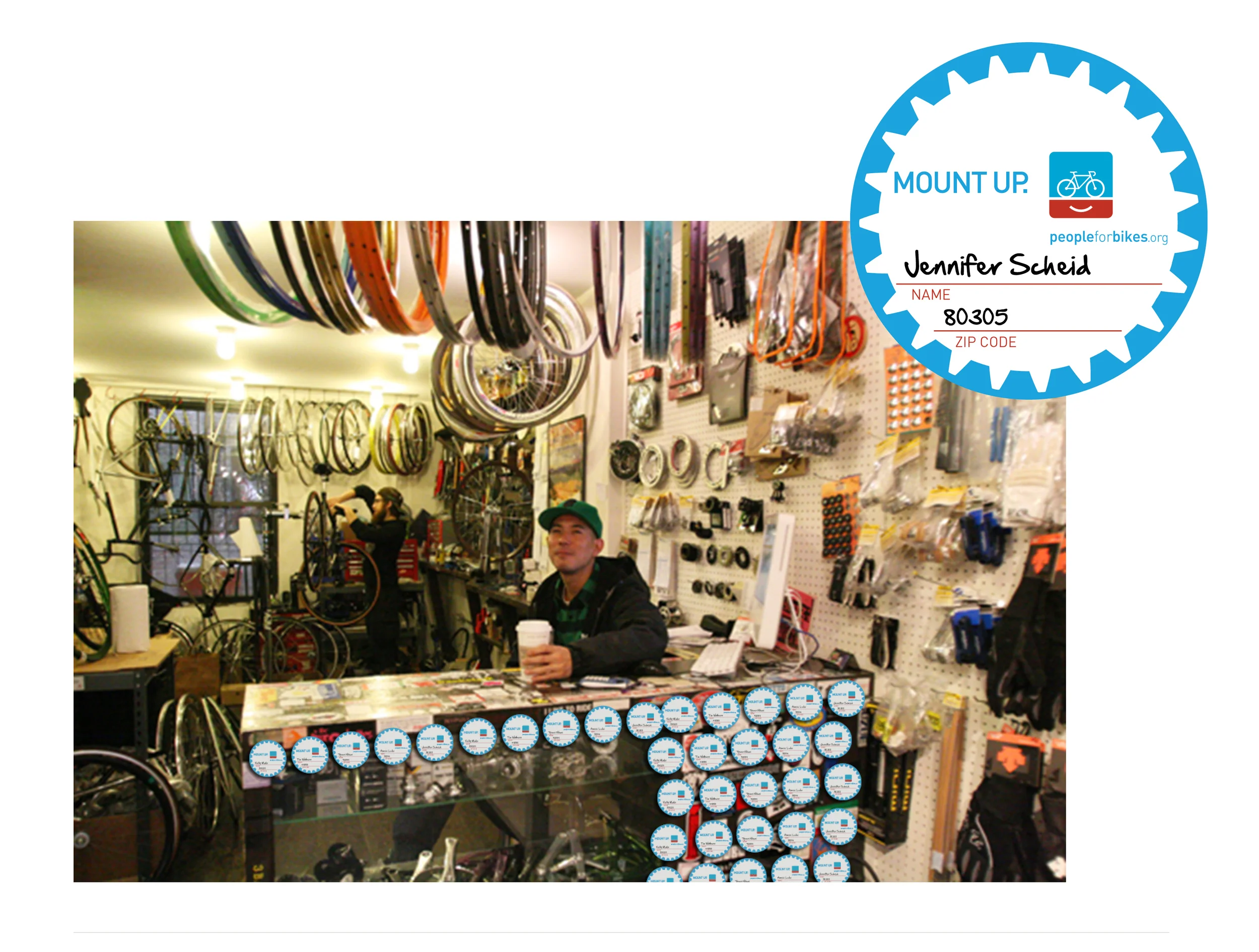  Bike Shop Pledge  Bike shops already support our cause. But more often than not, their support is expressed via a lonely, deserted clipboard that’s hanging somewhere in the corner. So to shake things up and draw some attention to our cause, we’ll pa