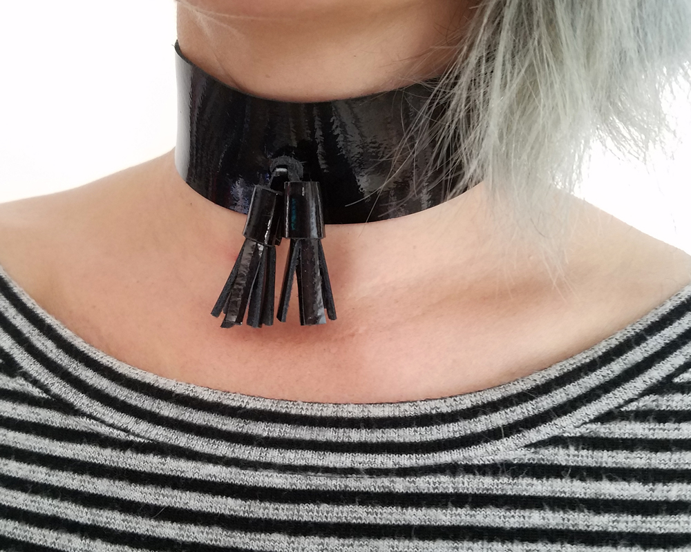 Painted leather choker necklace