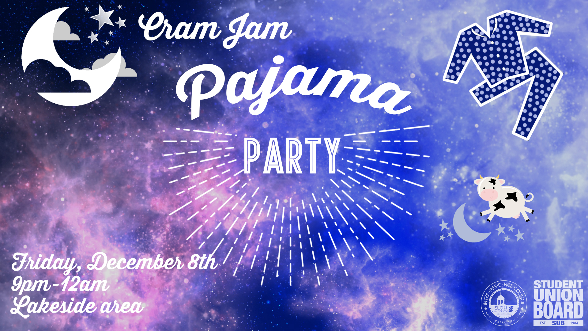 Join us in our last event of the semester! Cram Jam is a great way to destress from finals and enjoy massages, free food and games! Stop by on Friday, December 8th from 9pm-midnight.