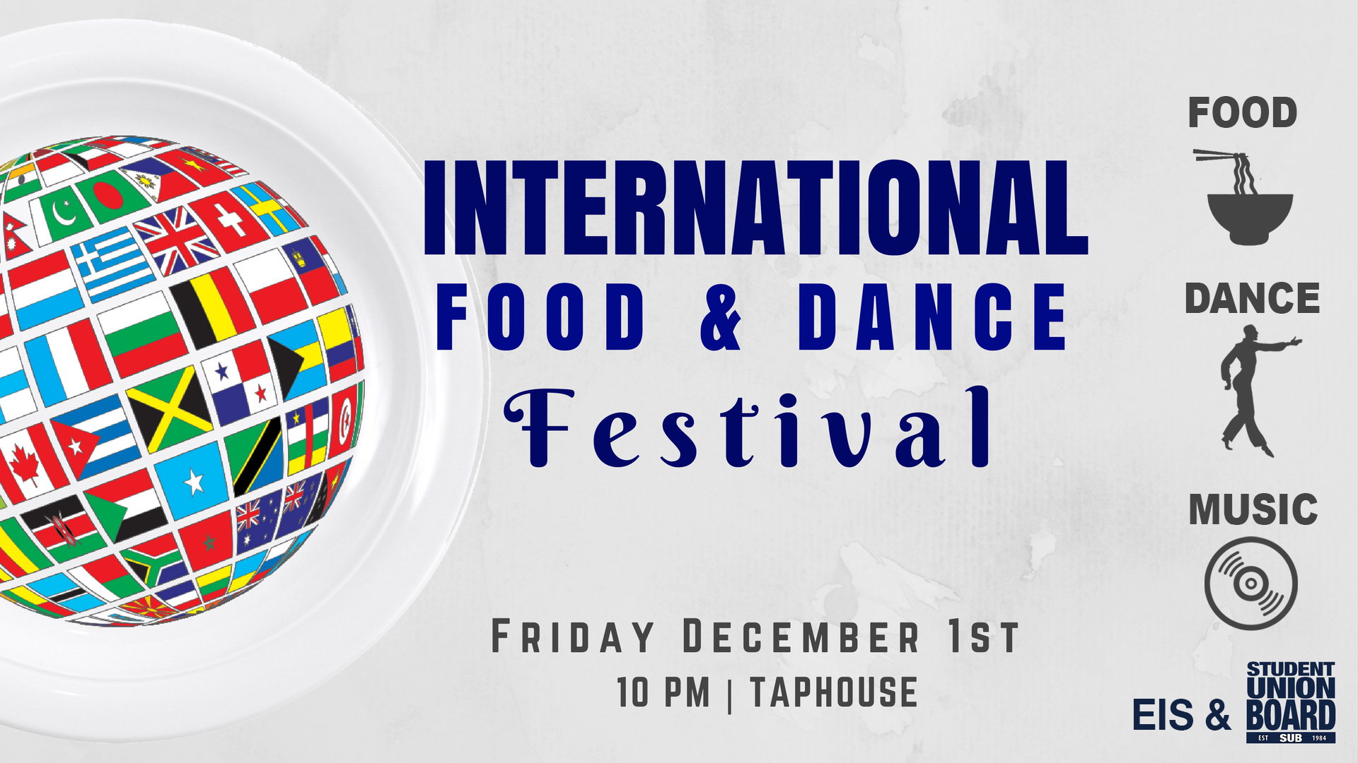 The next best thing to studying abroad: Join the Student Union Board and Elon International Society from 10pm-1am for food, desserts, and candy from ALL around the globe, as well as live music and dancing! Free entry, food, and a cash bar for 21+ will be available! Enjoy entertainment from Elon African Society, Latin Hispanic Union, Asian Pacific Student Association, Caribbean Student Association, the Elon Ballroom Dance Team, Irish Dance Team, and more!