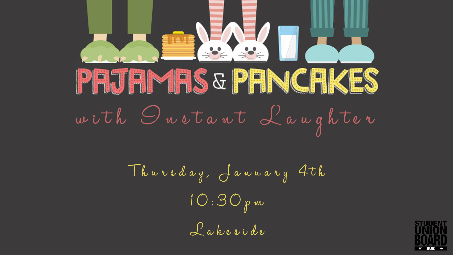 Come join the Student Union Board for a night in your favorite PJs, eating pancakes, and laughing at one of Elon's favorite imrov groups, Instant Laughter! 