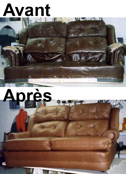 Rembourrage d'un divan en cuir, avant et après