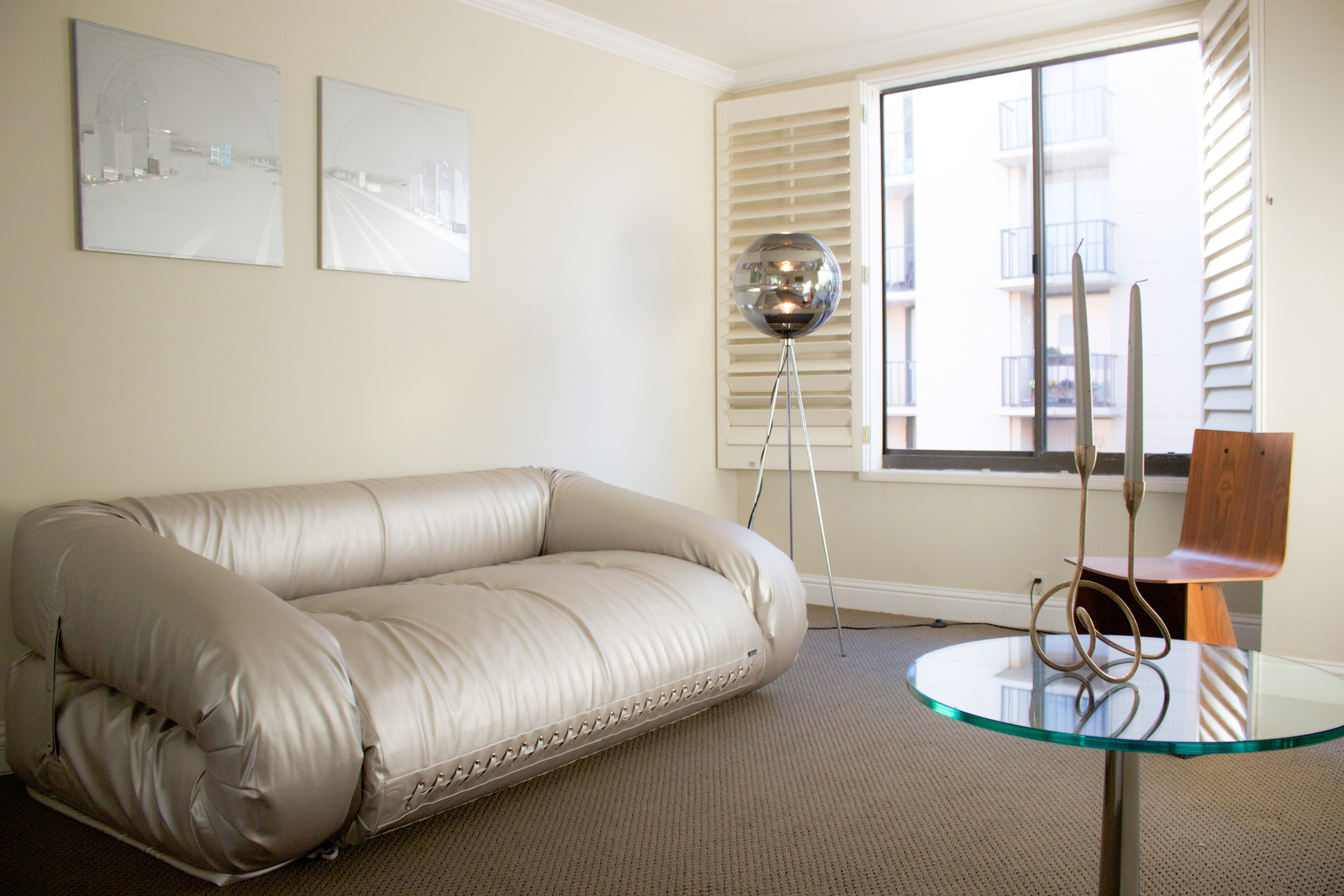  Featuring Giovanetti sofa, VISO Zebra Floor light, Fiam glass side table and ClassiCon chair.&nbsp; 