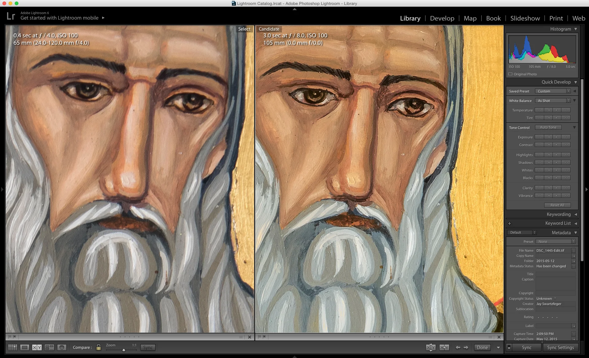 Left image -- $1300 Nikon 24-120 ED VRII; Right image -- $50 used 105mm manual focus lens manufactured September 1977.