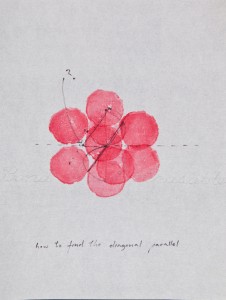 Simone Forti, Red Illuminations Drawing, 1972. Graphite,ink on vellum, vegetable stamp. © 2013 THE BOX Los Angeles