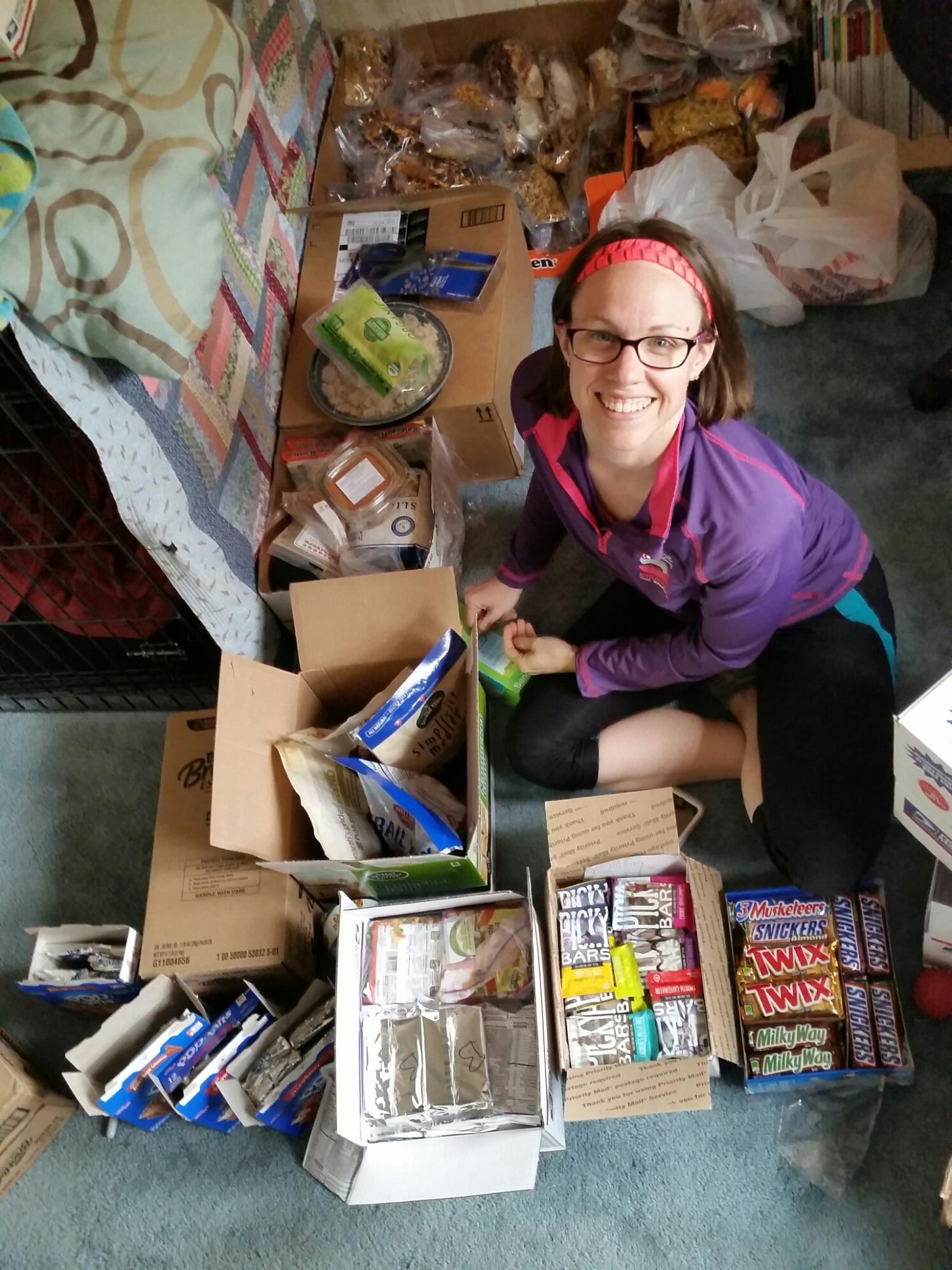 An entire summer worth of food stretched out all over our spare bedroom! Everything we will be consuming on our three hikes is here. 