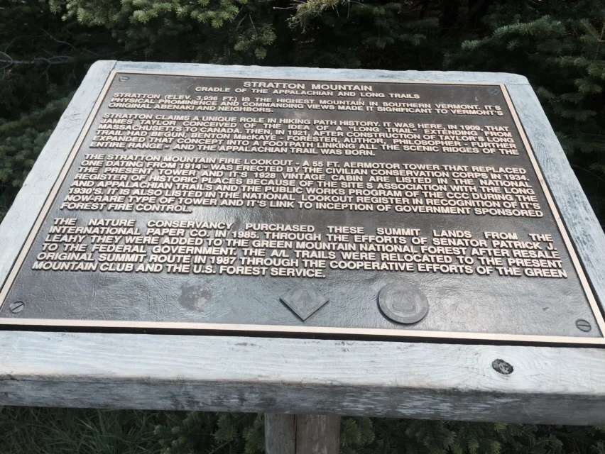 The plaque on top of Stratton Mountain.