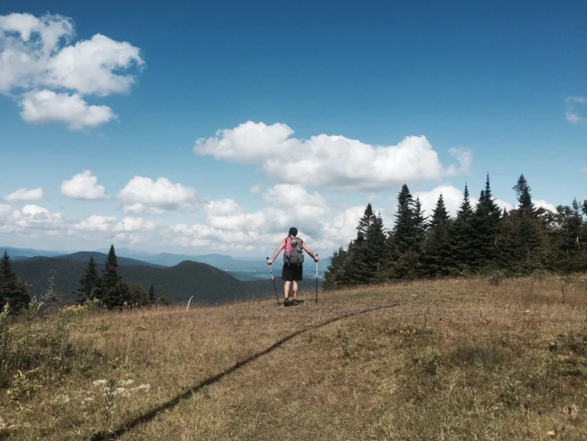 NoKey hiking down Jay Peak.