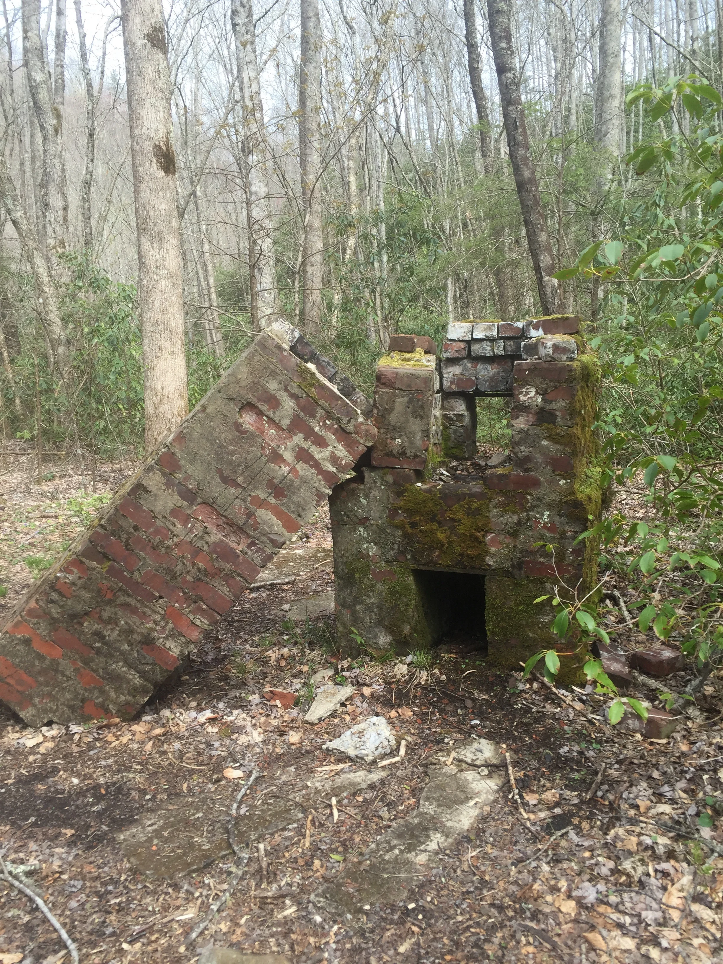 The fallen chimney of the CCC camp.