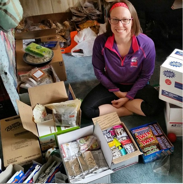 Me with my bounty - an entire summer's worth of meals for two hungry hikers. 