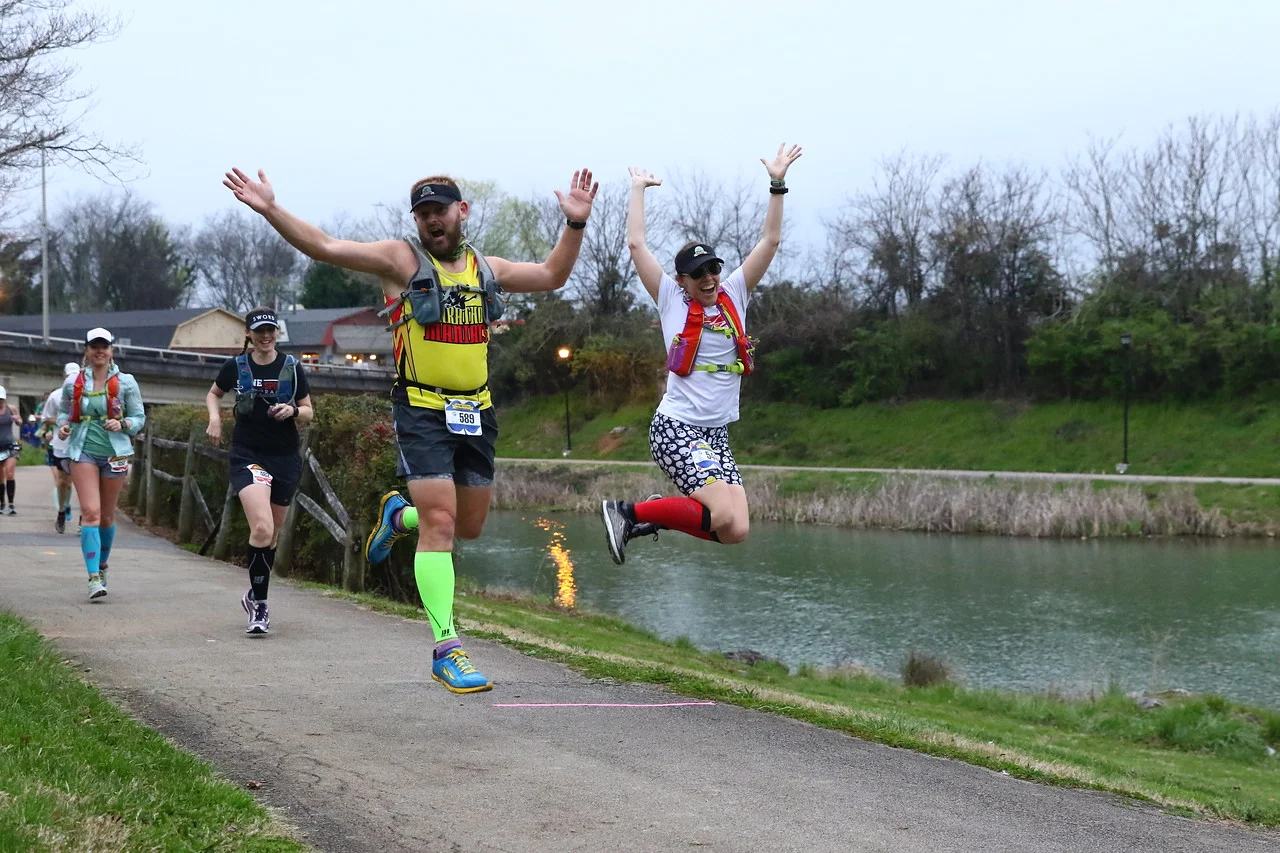 All smiles at mile 3...