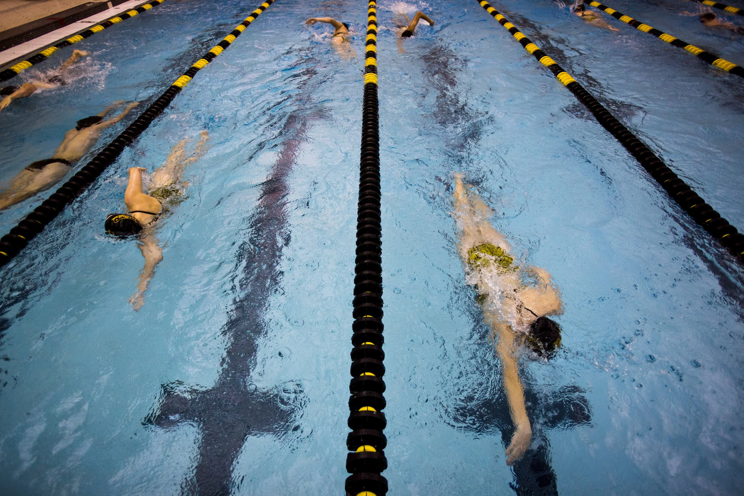 Jasper swimmers warmed-up before competing against Southridge in the swim meet at Jasper High School on Tuesday. 