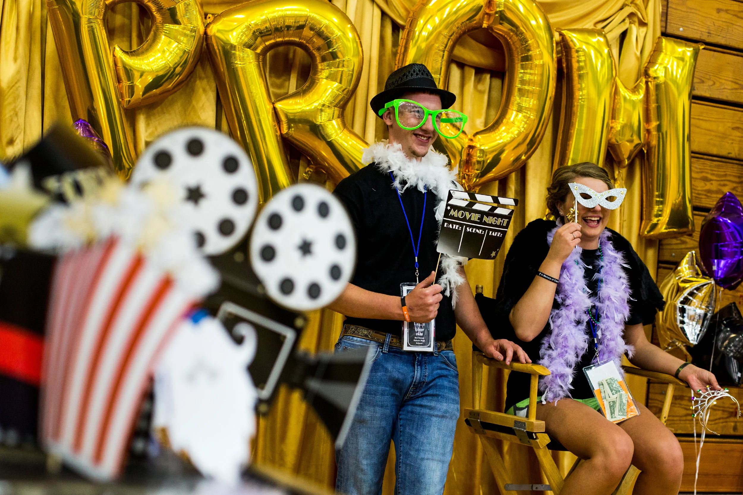 Northeast Dubois High School senior Bailey Hopf, right, and her date, Forest Park graduate Chance Hasenour, posed for a photo during the Northeast Dubois post-prom party Saturday night. Juniors and seniors gathered with their guests in the high school gym to enjoy the Hollywood-themed events, games and refreshments.
