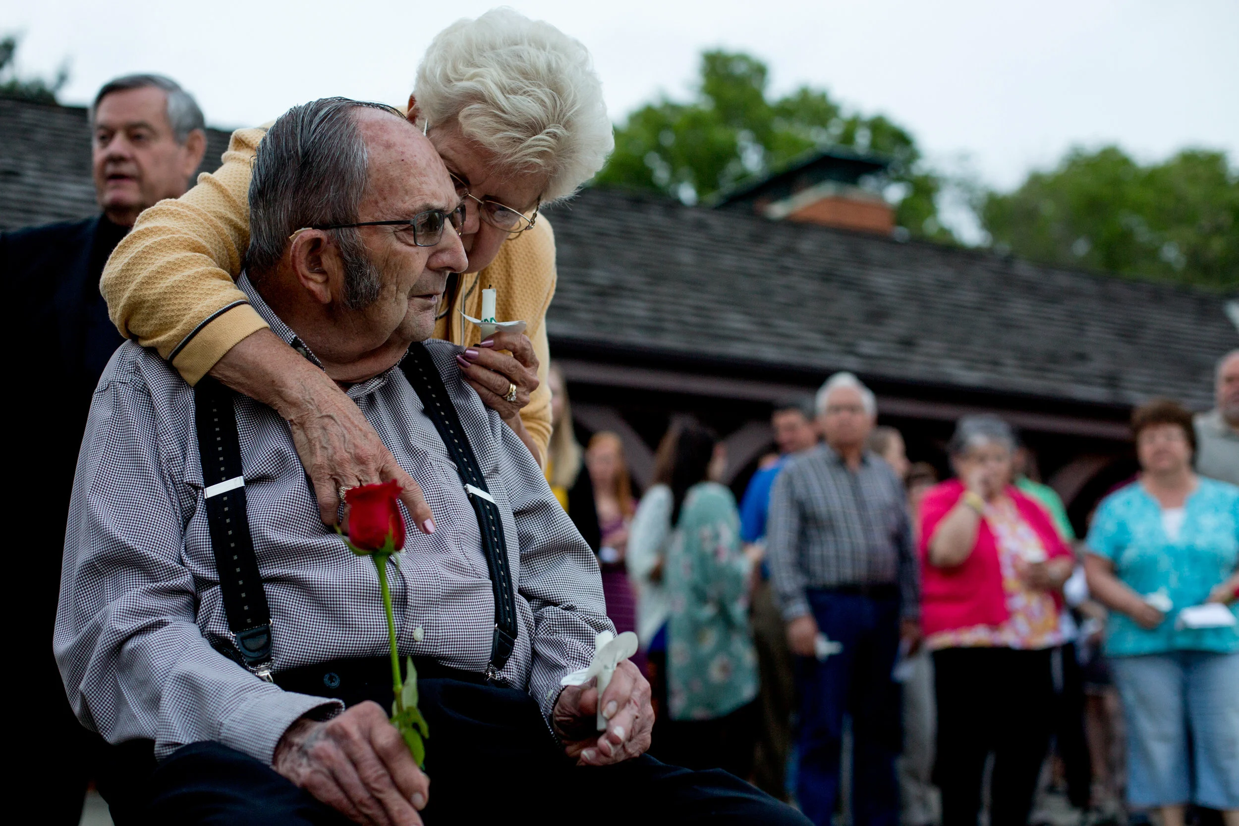 Betty Kreilein of Jasper whispered into the ear of her husband, Jim, during Wednesday evening’s Respect for Law Dinner and Law Enforcement Candlelight Memorial at the Arnold F. Habig Center in Jasper. The Kreileins attended the event in memory of Jim’s father, former Dubois County Sheriff Louis Kreilein, who died in 1954. The Optimist Club of Jasper and Fraternal Order of Police organized the annual dinner and service to honor and remember law enforcement officers and their families.