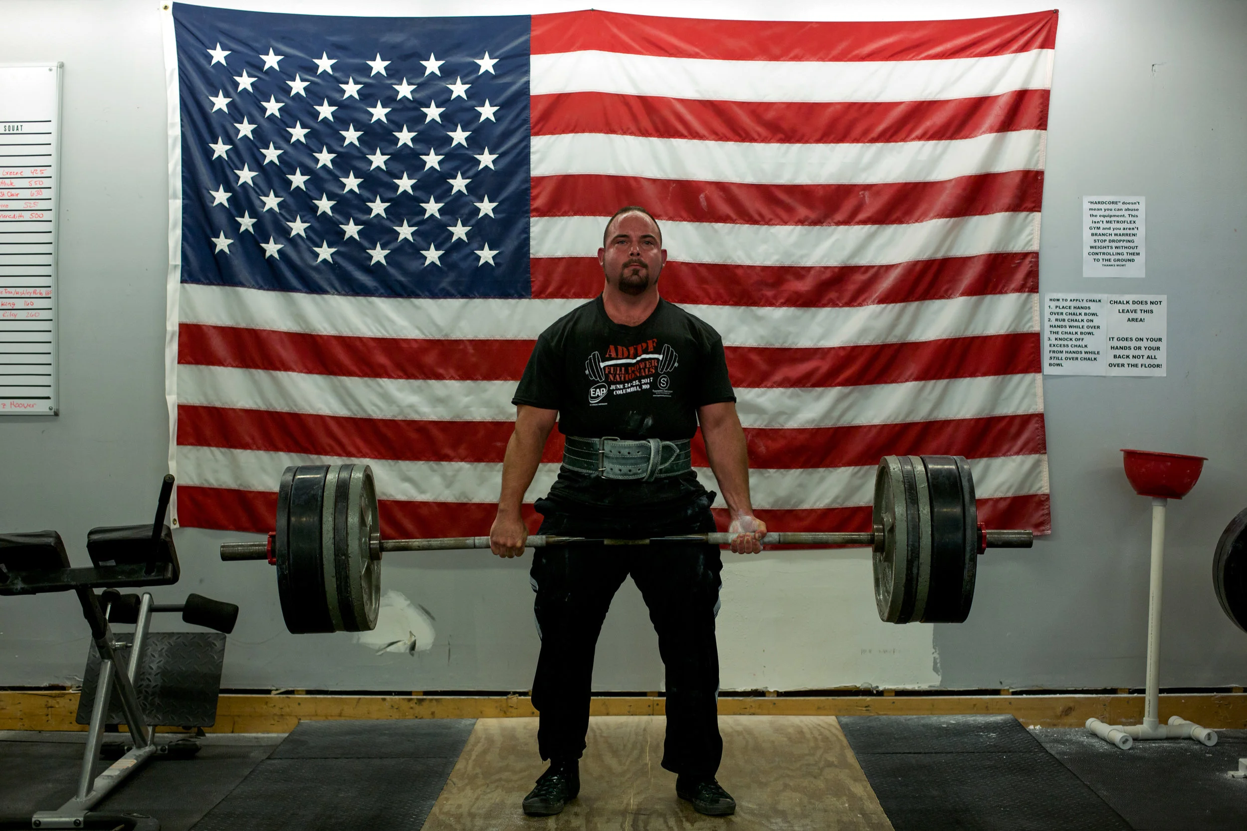 St. Clair of Birdseye deadlifted 500 pounds while training at Total Hardcore Environment Gym in Ferdinand on Monday. St. Clair set a new world record recently, squatting 614 pounds during the national competition of the American Drug-Free Powerlifting Federation on Sunday. St. Clair is training to compete in the ADFPF world competition in Rockland, Massachusetts, this November.