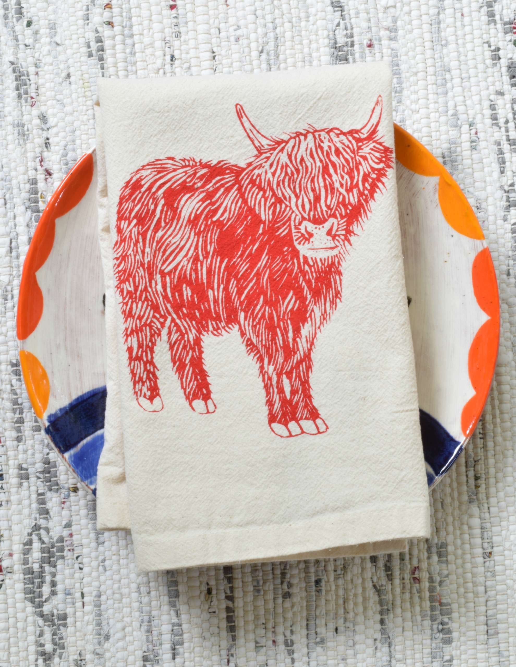 Cloth Napkins Organic Cotton Cow Design in Mocha Brown Scottish Highland Set of 4 