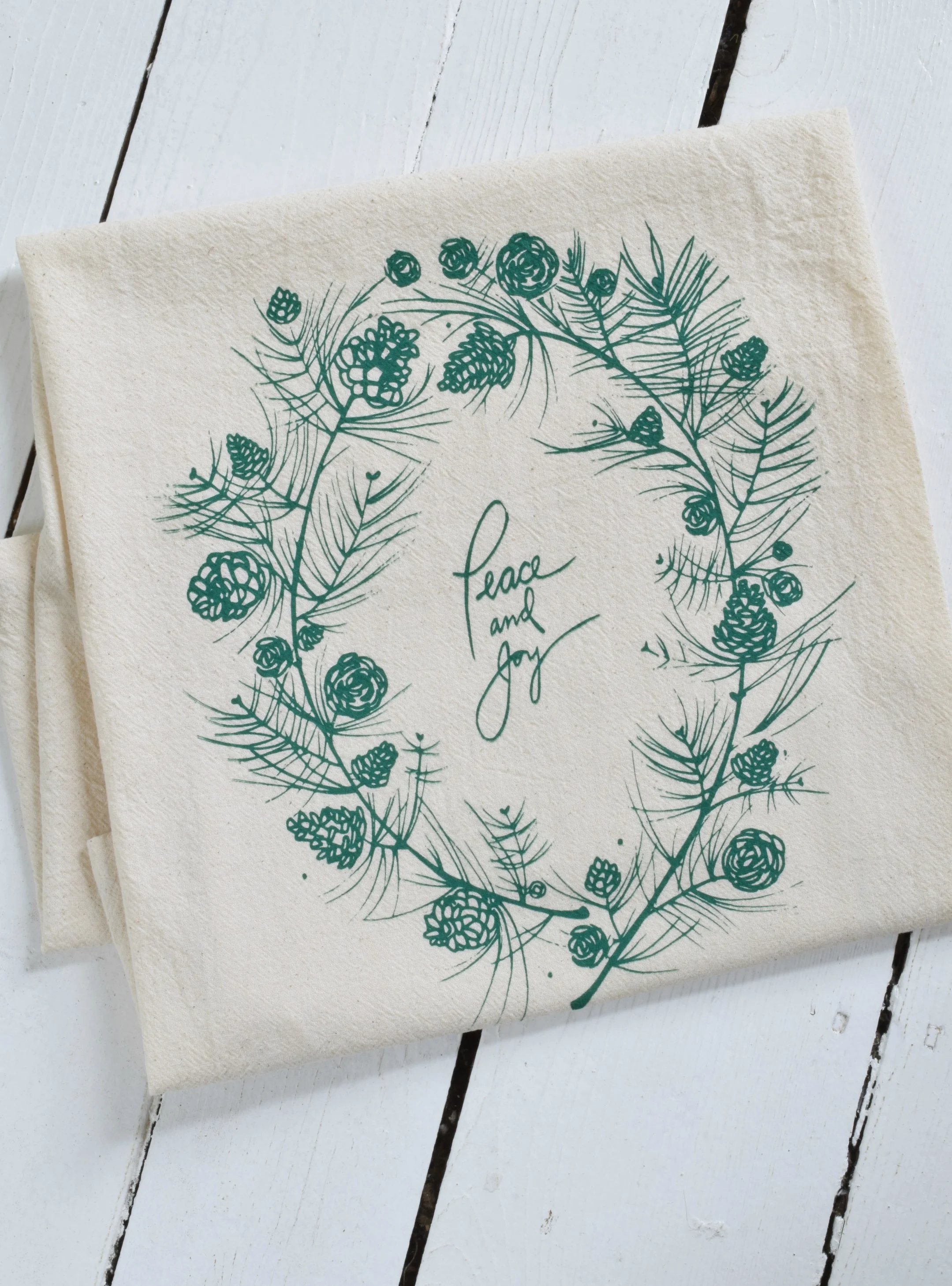 organic peace and joy tea towel