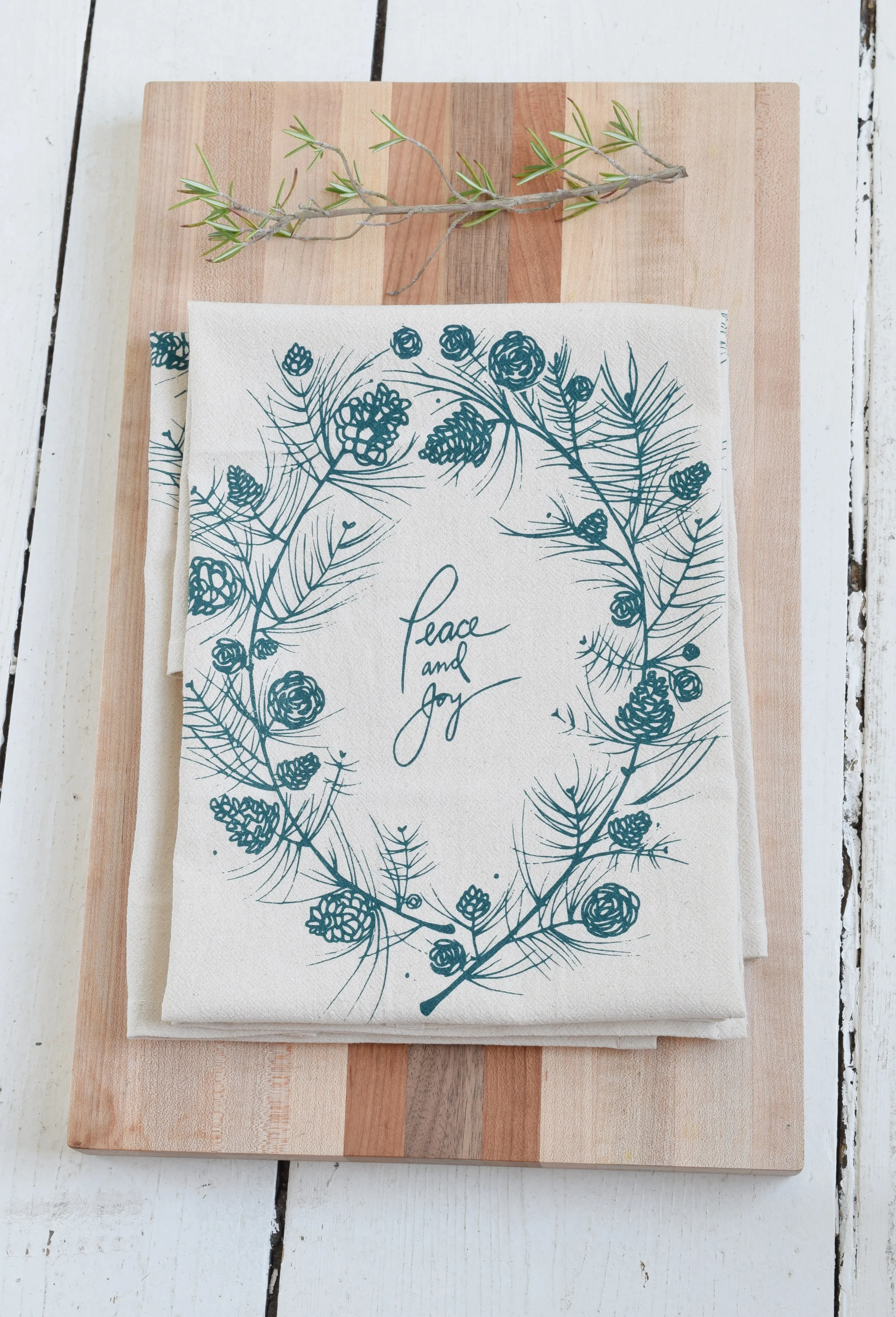 set of 4 organic peace and joy cloth napkins in green