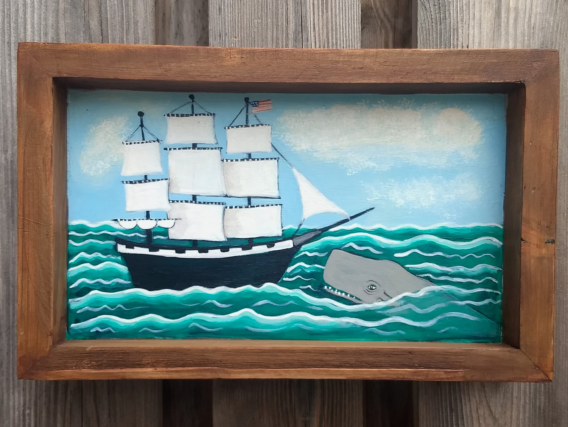 Whaling small painting c Kristin Helberg 2020 acrylics on board