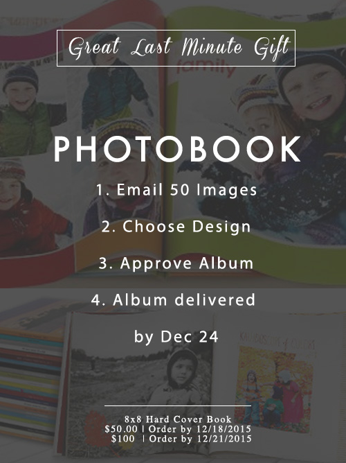 A thoughtful and heartwarming gift, a PHOTOBOOK always provides joy and excitement. Recap your year or create a book centered around a special event. Photobooks give you a gift all year long. Take away the complications of designing and ordering and simply send us your photos and we will do the rest! Album : HARDCOVER 8x8 10 pages/20 sides 50 images or less Specialty Designs including Classic, Frozen the movie, Christmas, Family, Travel and many more! 