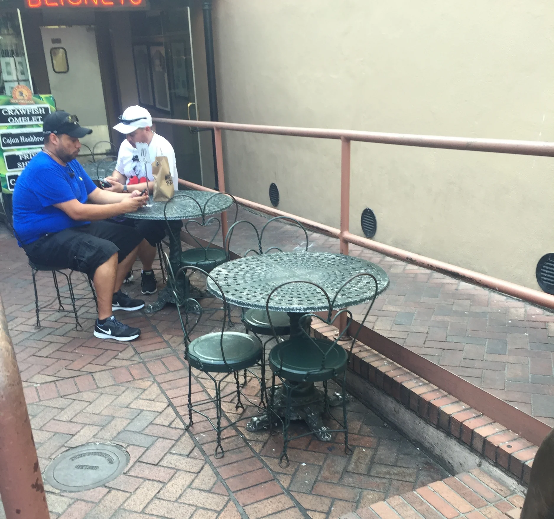 I had my favorite conversation sitting at this table at Cafe Beignet just before they closed on a Friday night.