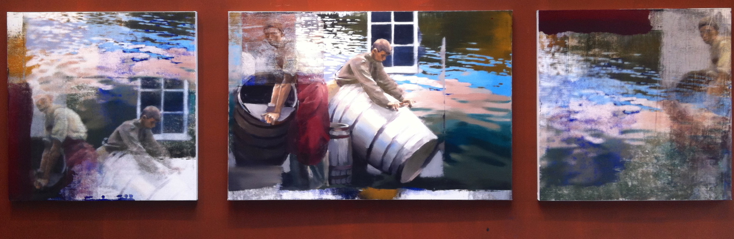 3. Moving the Barrels, Oil on Linen on Panel, 2013, 48” X 168”