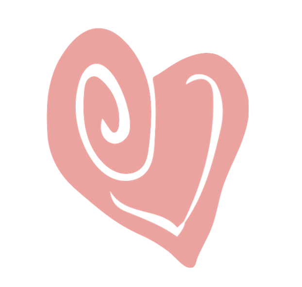 Pink heart with black spiral and white accents on a black background.
