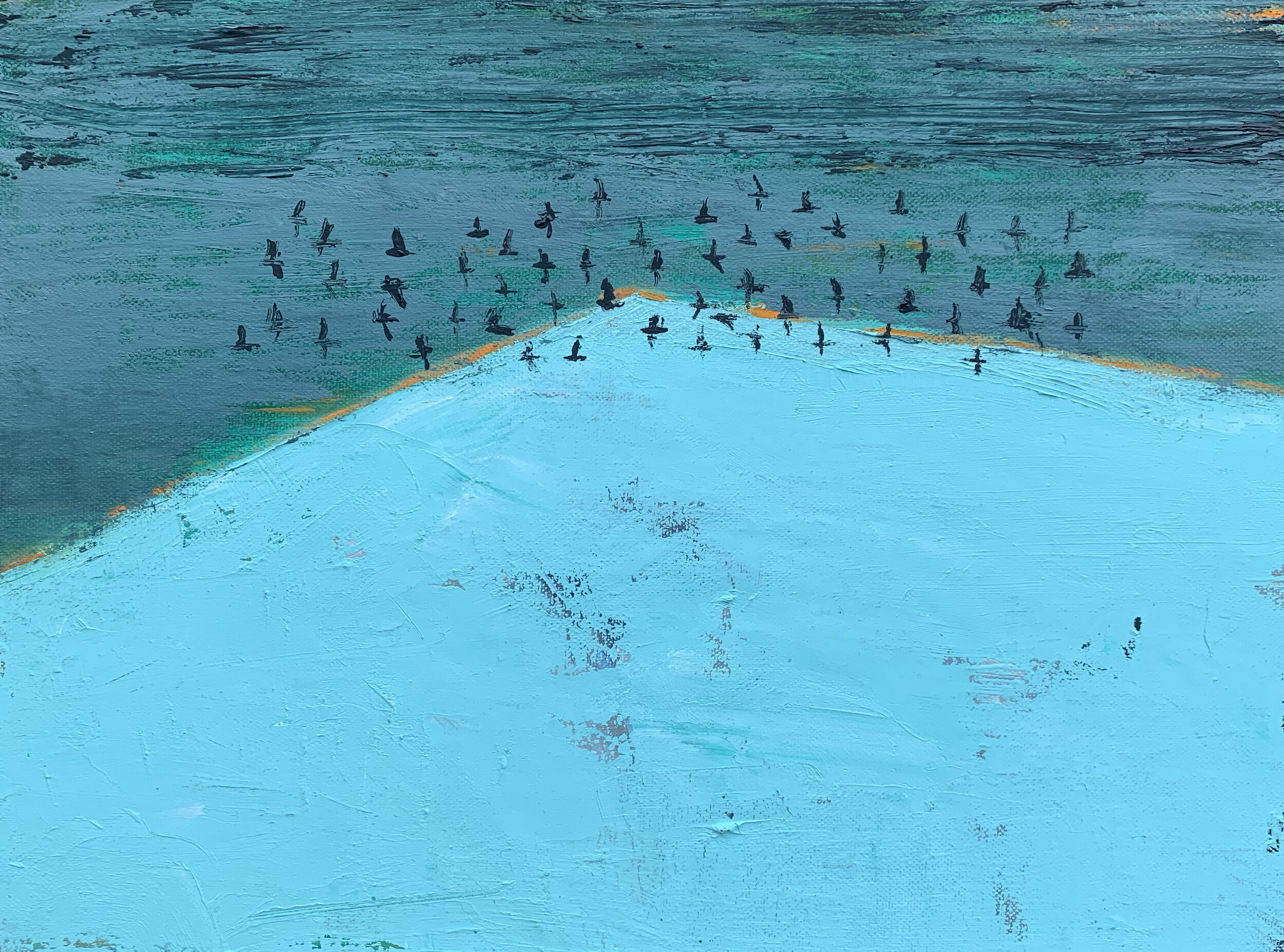  Flock Over Ice    2021    oil on canvas    12" x 16" 