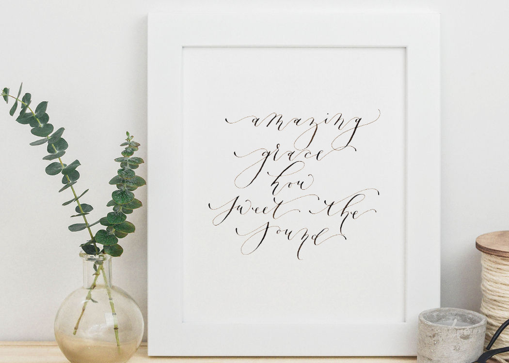 8 by 10 Amazing Grace Calligraphy Art Print — Rachel Kathryn Designs