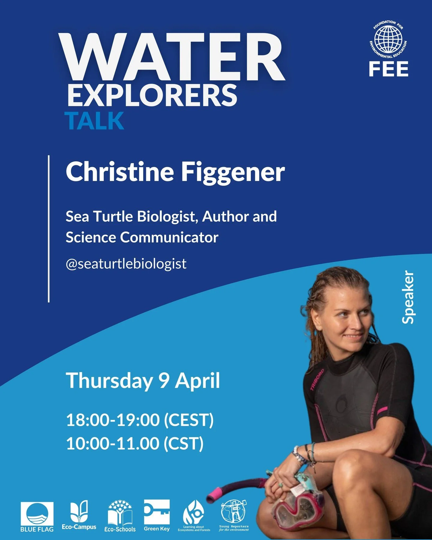 🥁 Big Reveal: Meet the first Speaker of FEE's Water Explorers Talks! 🌊

We are beyond excited to finally unveil the voice behind our upcoming Water Explorers Talks: The Sea Turtle Biologist, Author and Science Communicator, @seaturtlebiologist - Ch