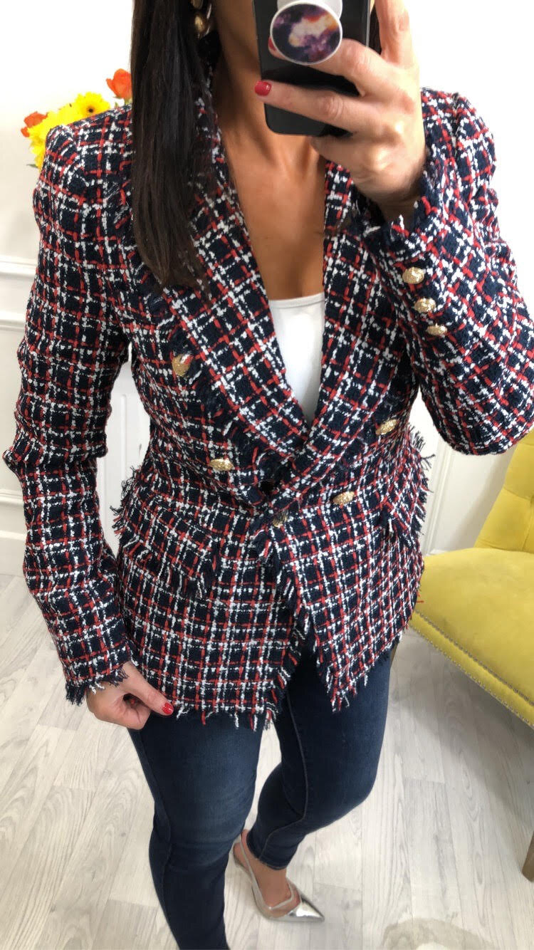 Zara Navy/Red Tweed Style Blazer 