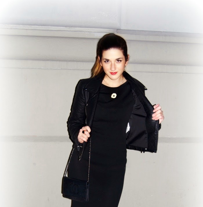 Chanel black dress and Zara motorcycle jacket - Louboutins and Love Fashion Blog