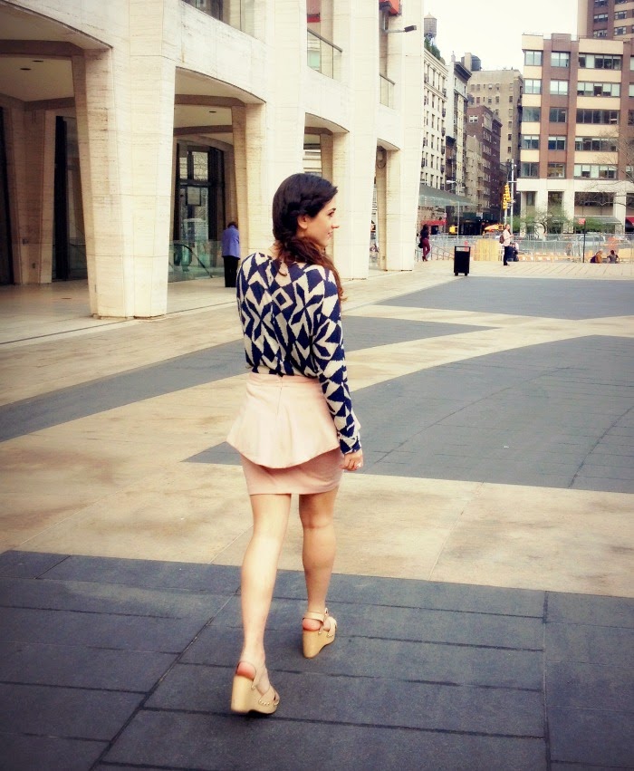 wooden wedges and peplum skirt - Louboutins and Love Fashion Blog by Esther Santer