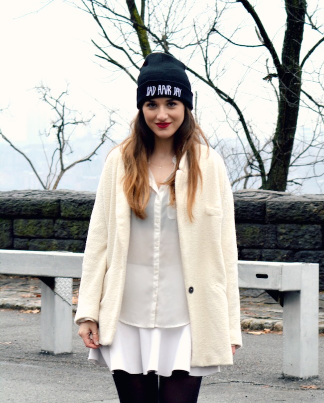Winter Whites and Bad Hair Day Beanie - Louboutins and Love Fashion Blog by Esther Santer