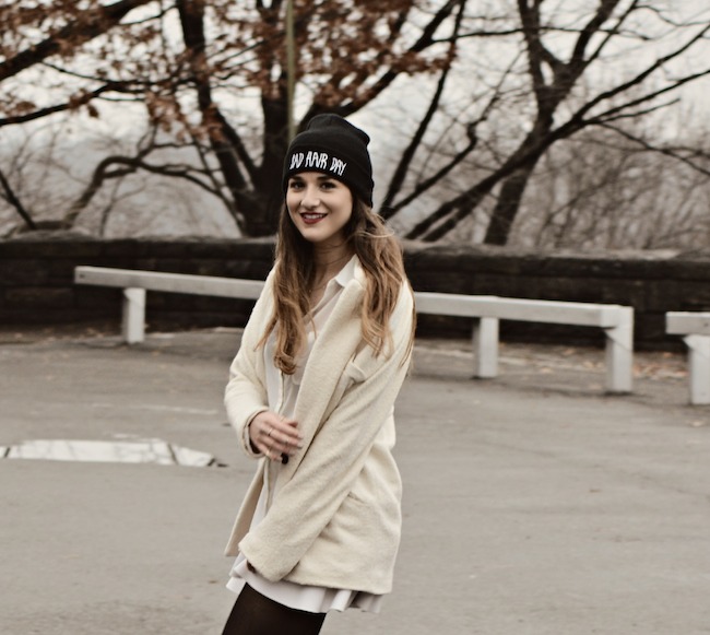 Winter Whites and Bad Hair Day Beanie - Louboutins and Love Fashion Blog by Esther Santer