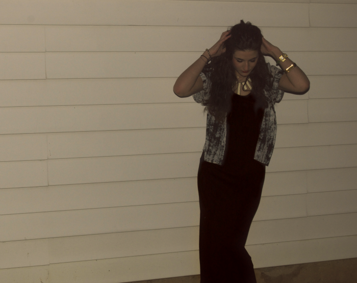 forever 21 maxi dress and shirt, etsy bracelet