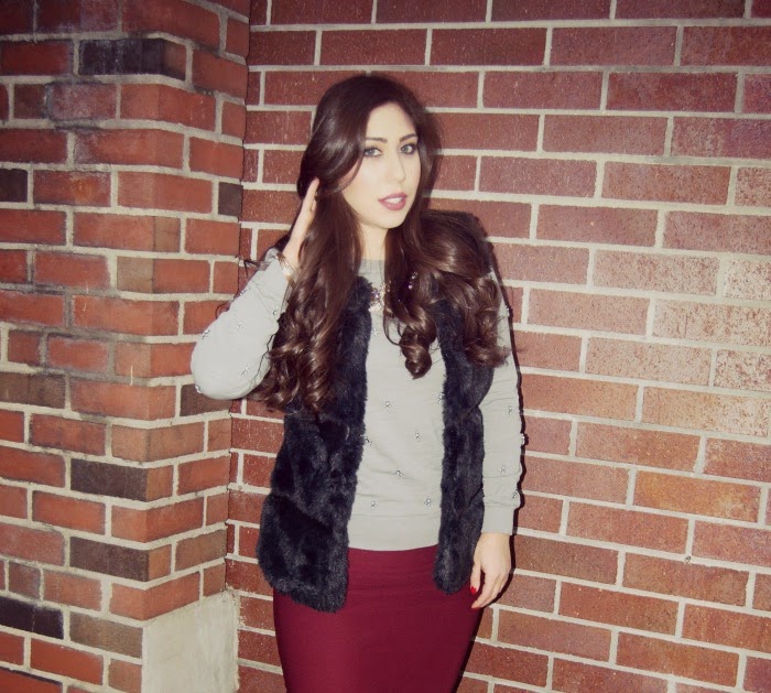 blue fur vest and jewel detailing - Louboutins and Love Fashion Blog