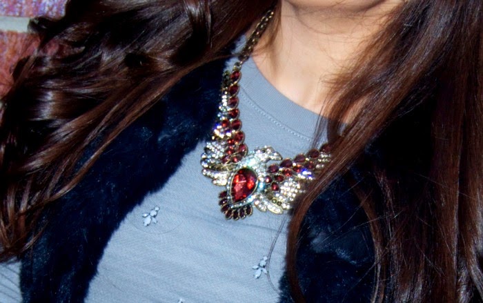 blue fur vest and jewel detailing - Louboutins and Love Fashion Blog